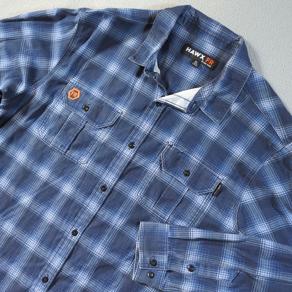 Hawx FR Work Shirt Mens XL Blue Plaid Flame Resistant NFPA 2112 HXFRFA20W4-NVY